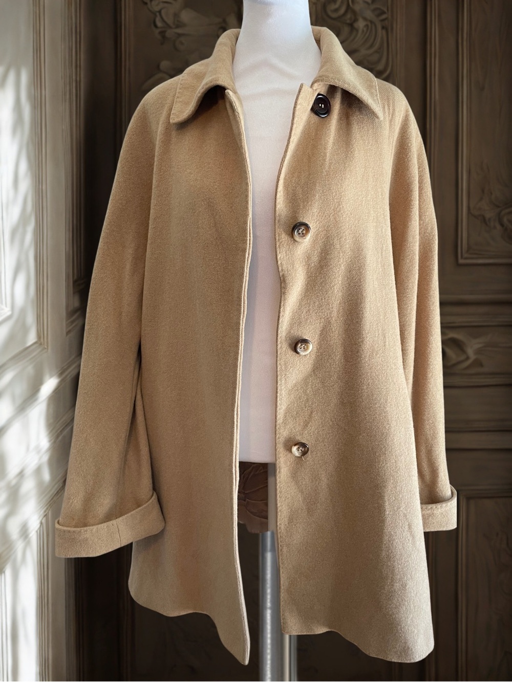FLEURETTE Vintage 90s 100% Camel Hair Coat Jacket USA Union Tan Sz 12 Mid Length - Picture 7 of 16